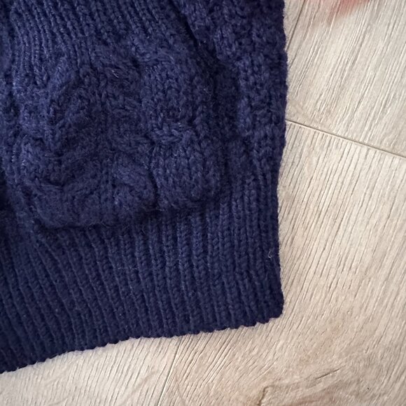 Vtg Pure Wool Aran Cable Knit Cardigan Sweater - Navy - Picture 4 of 14